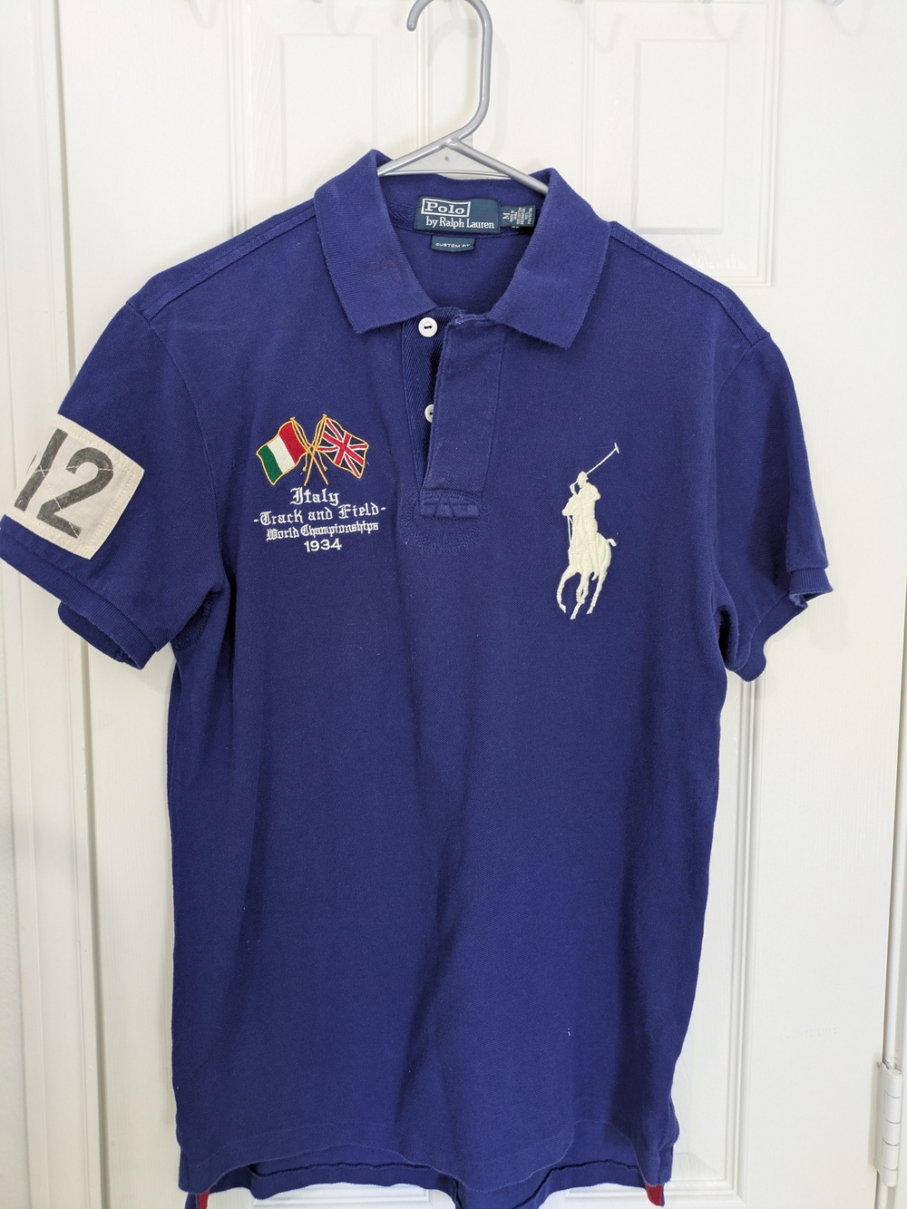 Ralph Lauren Men’s Royal Blue Polo with Embroidered Pony & Flag Detail